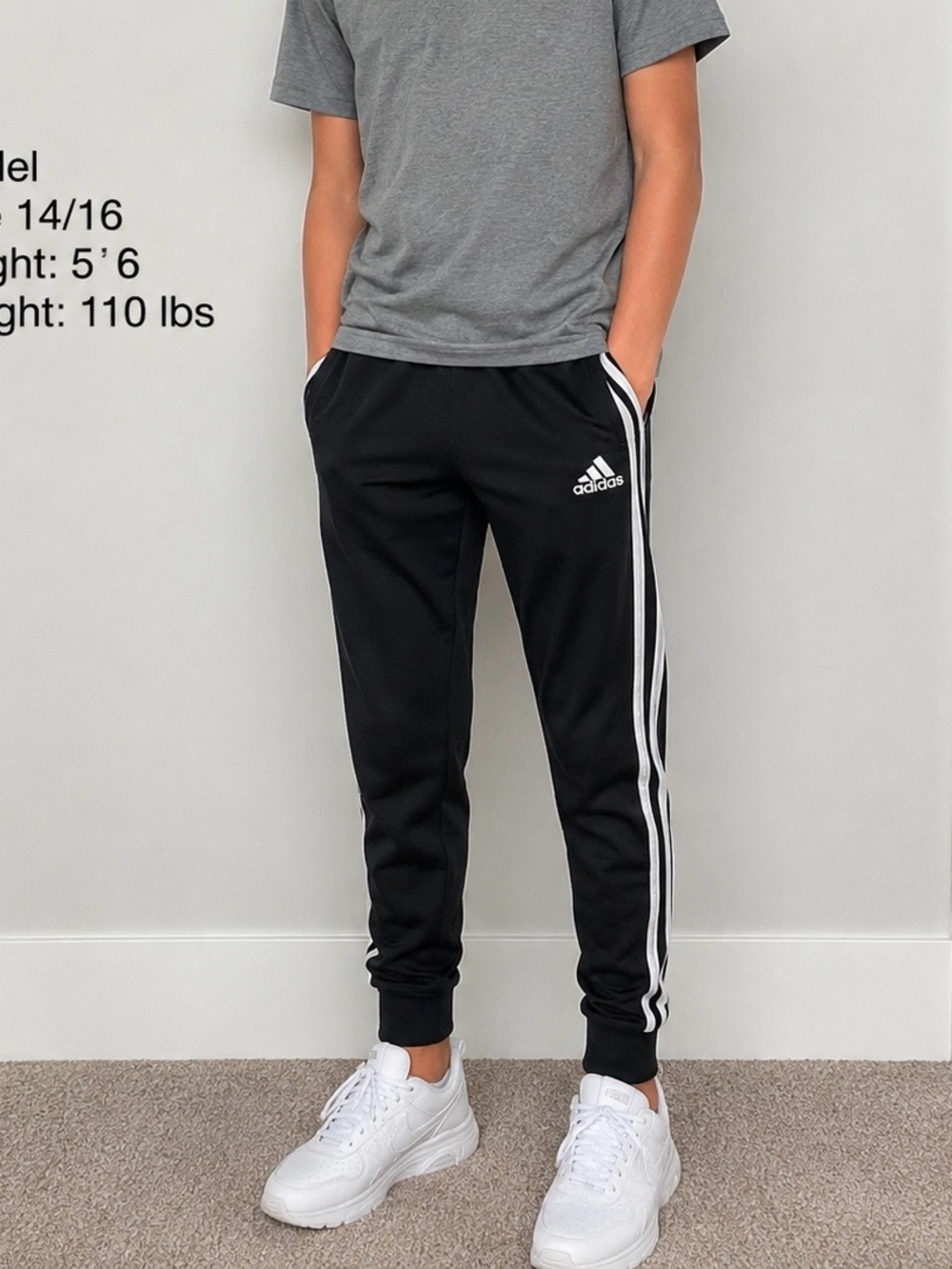 Adidas Kids Black Joggers with White Stripes